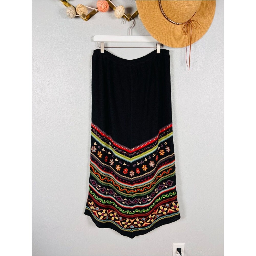 NWT Double D Ranch Embroidered Ponte Linen Blend Black Maxi Skirt Western Medium